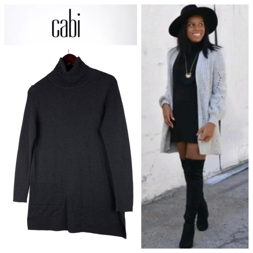 Cabi Fireside Sz Small Turtleneck Mini Tunic Dress Black Cotton Career Casual